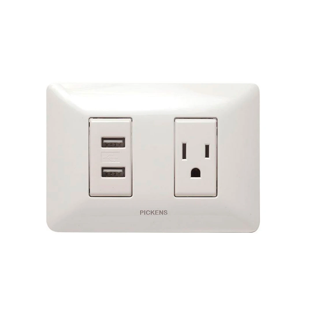 TOMA CORRIENTE PICKENS BL-1237 02 POLOS CONCONEXION A TIERRA+CARGADOR DOBLE USB