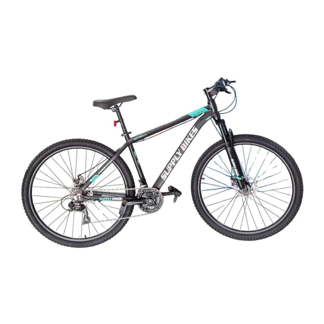 BICICLETA RIN 29 MTB SUPPLY BS014 NEGRO/TURQUESA CUADRO ACERO FRENO DISCO